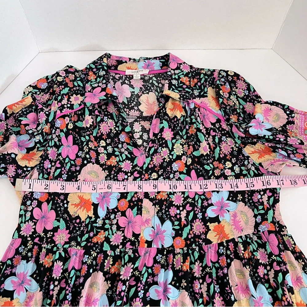 Umgee Floral Boho Multicolor Short Sleeve Casual Dress Size‎ S